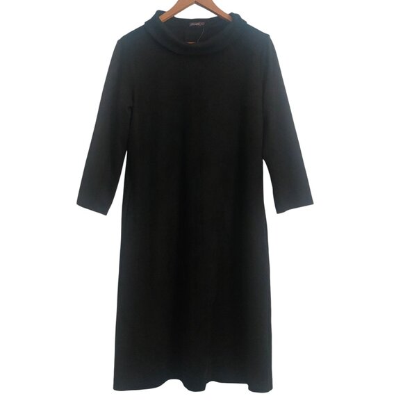 J.McLaughlin Lenka Shift Dress Black L Faux Suede NWT Pockets Mock Neck A Line - Picture 3 of 9
